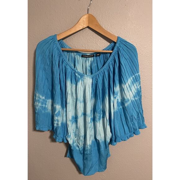 Michael Simon Womens Crop Top Size Medium Blue White Tie Dye Relaxed Hippie Boho - Picture 1 of 9